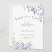 日付の薄紫と淡い色のピンクの花を保存 招待状 (正面)