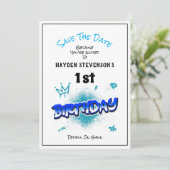 日付の誕生日男の赤ちゃんの招待を保存 セーブザデート (スタンド正面)