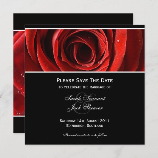 日付の赤いバラの招待状を救って下さい セーブザデート (正面/裏面)
