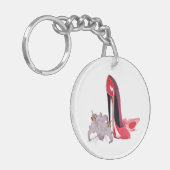 日付の赤い小剣およびユリのキーホルダーを救って下さい キーホルダー (正面左)