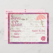 日付の赤ちゃんのシャワーを傘で保存 案内ポストカード (正面/裏面)