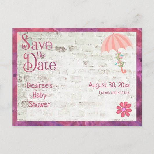 日付の赤ちゃんのシャワーを傘で保存 案内ポストカード (正面)