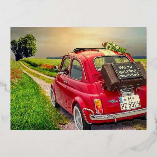 日付の車の結婚葉書の箔を保存 箔シーズンポストカード (正面)