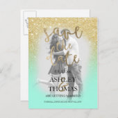 日付の金ゴールドグリッターのmintスクリプトの写真を保存 案内ポストカード (正面/裏面)