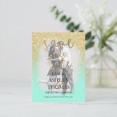 日付の金ゴールドグリッターのmintスクリプトの写真を保存 案内ポストカード (スタンド正面)