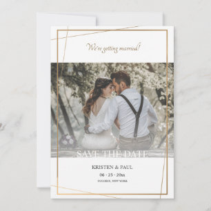 日付の金ゴールドフレームの写真の発表を保存 セーブザデート