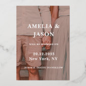 日付の金ゴールド書道写真の保存 箔招待状 (裏面)