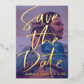 日付の金ゴールド書道写真の保存 箔招待状 (正面)