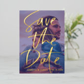 日付の金ゴールド書道写真の保存 箔招待状 (立ち正面)