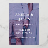 日付の金ゴールド書道写真の保存 箔招待状 (裏面)