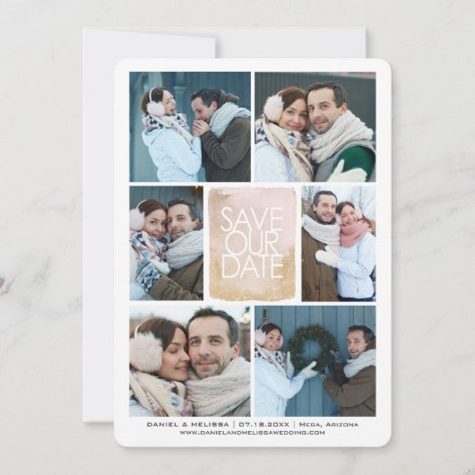 日付の金ゴールドWatercolor Centerフォトグリッドを保存| セーブザデート (正面)