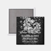 日付の銀のグリッター結婚フローラの渦巻きを保存 マグネット (正面/裏面)