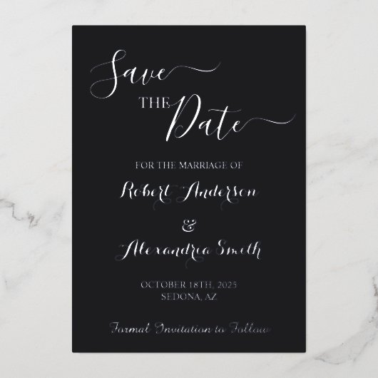 日付の銀結婚を保存 箔招待状 (正面)