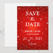 日付の雪結婚片を赤く保つ 招待状 (正面/裏面)