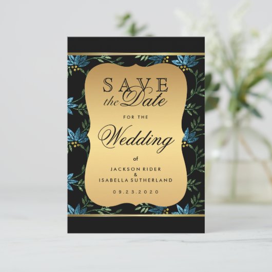 日付の青いビクトリアングリッターフローラの保存 セーブザデート (スタンド正面)