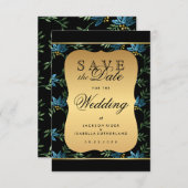 日付の青いビクトリアングリッターフローラの保存 セーブザデート (正面/裏面)