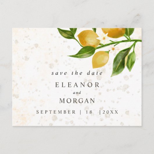 日付の青いレモンの水色を結婚保存 ポストカード (正面)