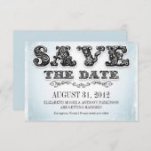 日付の青いヴィンテージの招待状を救って下さい セーブザデート (正面/裏面)