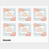 日付の青いヴィンテージの鳥のステッ結婚カーを保存 スクエアシール (シート)