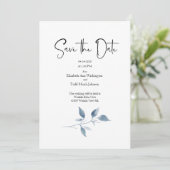 日付の青い水色の色のオーガニック葉保存 招待状 (スタンド正面)