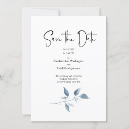 日付の青い水色の色のオーガニック葉保存 招待状