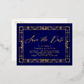 日付の青い王室の金ゴールド装飾枠の保存 箔招待状ポストカード (正面/裏面)