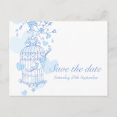 日付の青い白い鳥かごカードを保存 案内ポストカード (正面)