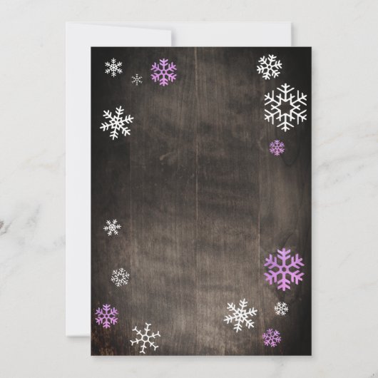 日付の飾り気のない雪片ベビーシャワーを保存します 招待状 (裏面)