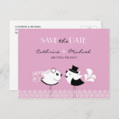 日付の鳥の結婚葉書を保存 案内ポストカード (正面/裏面)