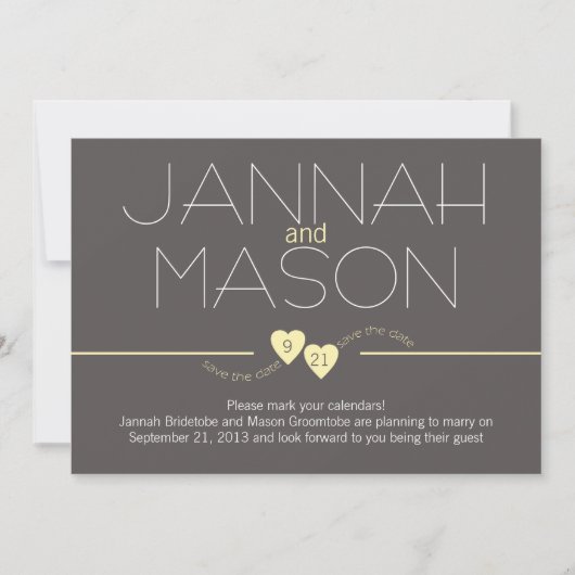 日付の黄色のハートの保存 セーブザデート (正面)