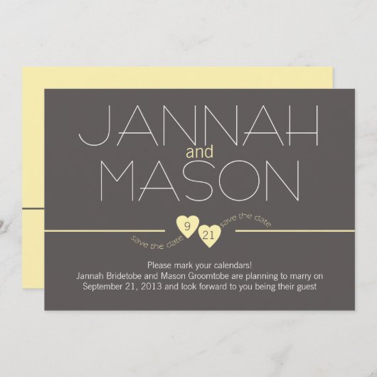 日付の黄色のハートの保存 セーブザデート (正面/裏面)