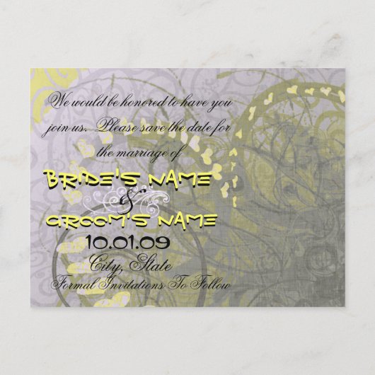 日付の黄色のハートを保存 –  案内ポストカード (裏面)