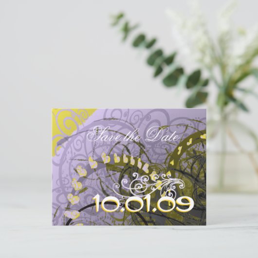 日付の黄色のハートを保存 –  案内ポストカード (スタンド正面)