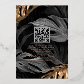 日付の黒いエレガント金ゴールド葉フローラの保存 箔招待状 (裏面)
