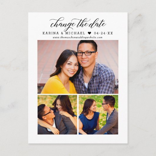 日付の黒いスクリプモダントのフォトコラージュの変更 案内ポストカード (正面)