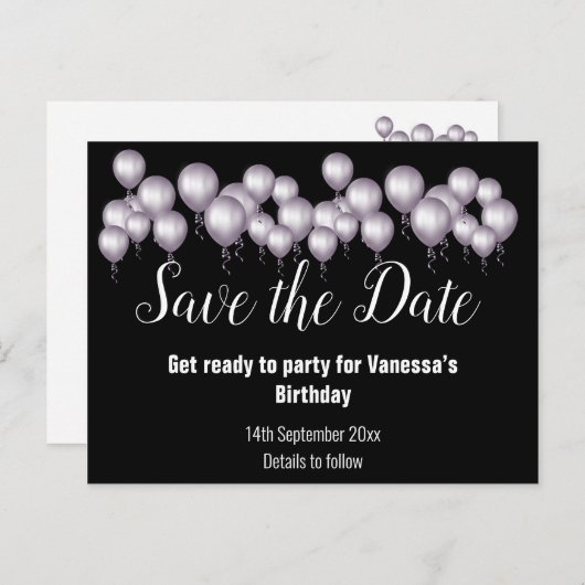 日付の黒いバルーンをすべて保存 案内ポストカード (正面/裏面)