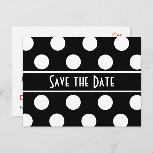 日付の黒い水玉模様写真はがきを保存 案内ポストカード (正面/裏面)