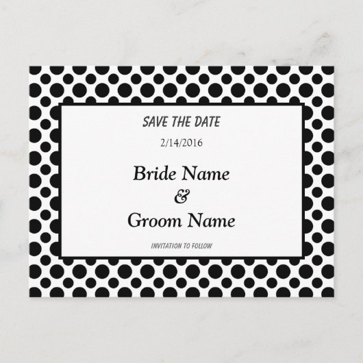 日付の黒い水玉模様葉書を保存 案内ポストカード (正面)