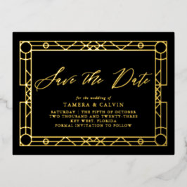 日付の黒い金ゴールド装飾枠の保存 箔招待状ポストカード