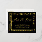 日付の黒い金ゴールド装飾枠の保存 箔招待状ポストカード (正面/裏面)