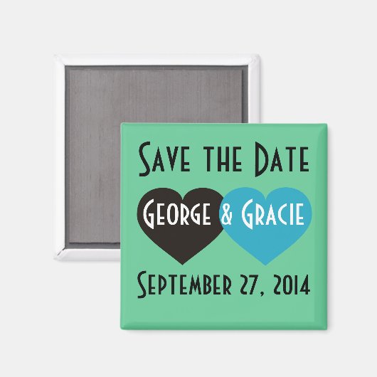 日付の黒とターコイズハートの保存 マグネット (正面/裏面)