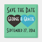 日付の黒とターコイズハートの保存 マグネット (正面)