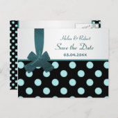 日付の黒とティール（緑がかった色）の水玉模様葉書を保存 案内ポストカード (正面/裏面)