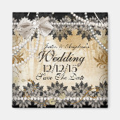 日付の黒結婚色ベージュを保存 マグネット (正面)