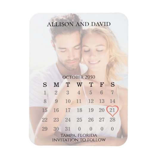 日付の5行の結婚カレンシンプルダーの写真を保存 マグネット (縦)