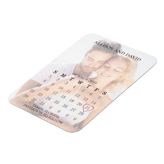 日付の5行の結婚カレンシンプルダーの写真を保存 マグネット (左側)
