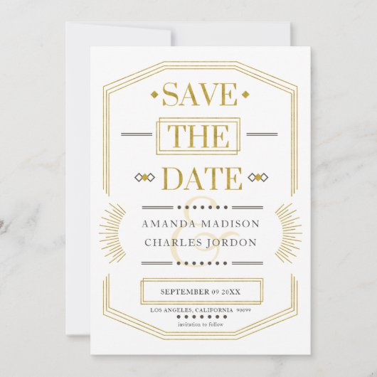 日付のArt-decoジオメトリックフレームを保存する 招待状 (正面)