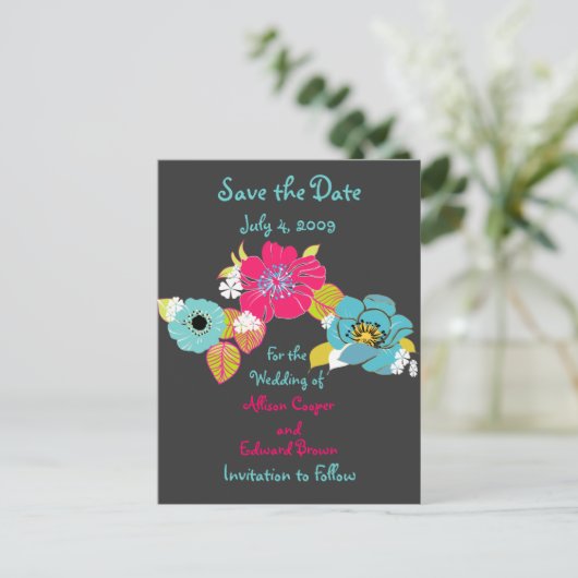 日付はがきの花模様をグラファイトに保存 案内ポストカード (スタンド正面)