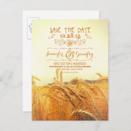日付はがきを保存するロマンチックな小麦畑 案内ポストカード (正面/裏面)