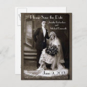 日付はがきを保存するヴィンテージ結婚式 案内ポストカード (正面/裏面)